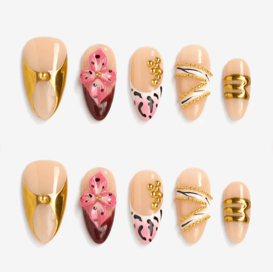 DRESUP Glorious Golden Shadows Medium Almond Press-On Nails – 12 Pieces - Beauty Exchange Beauty Supply