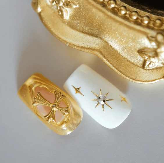 DRESUP Golden Stardust Short Coffin Press-On Nails – 12 Pieces - Beauty Exchange Beauty Supply