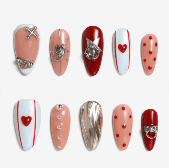 DRESUP Heartwave Shine Medium Almond Press-On Nails – 12 Pieces - Beauty Exchange Beauty Supply