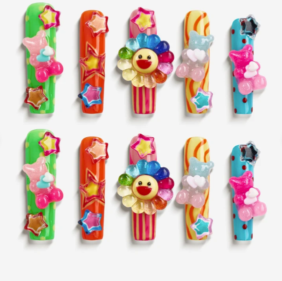 DRESUP Kaleido Fun Long Pipe Press-On Nails – 12 Pieces - Beauty Exchange Beauty Supply