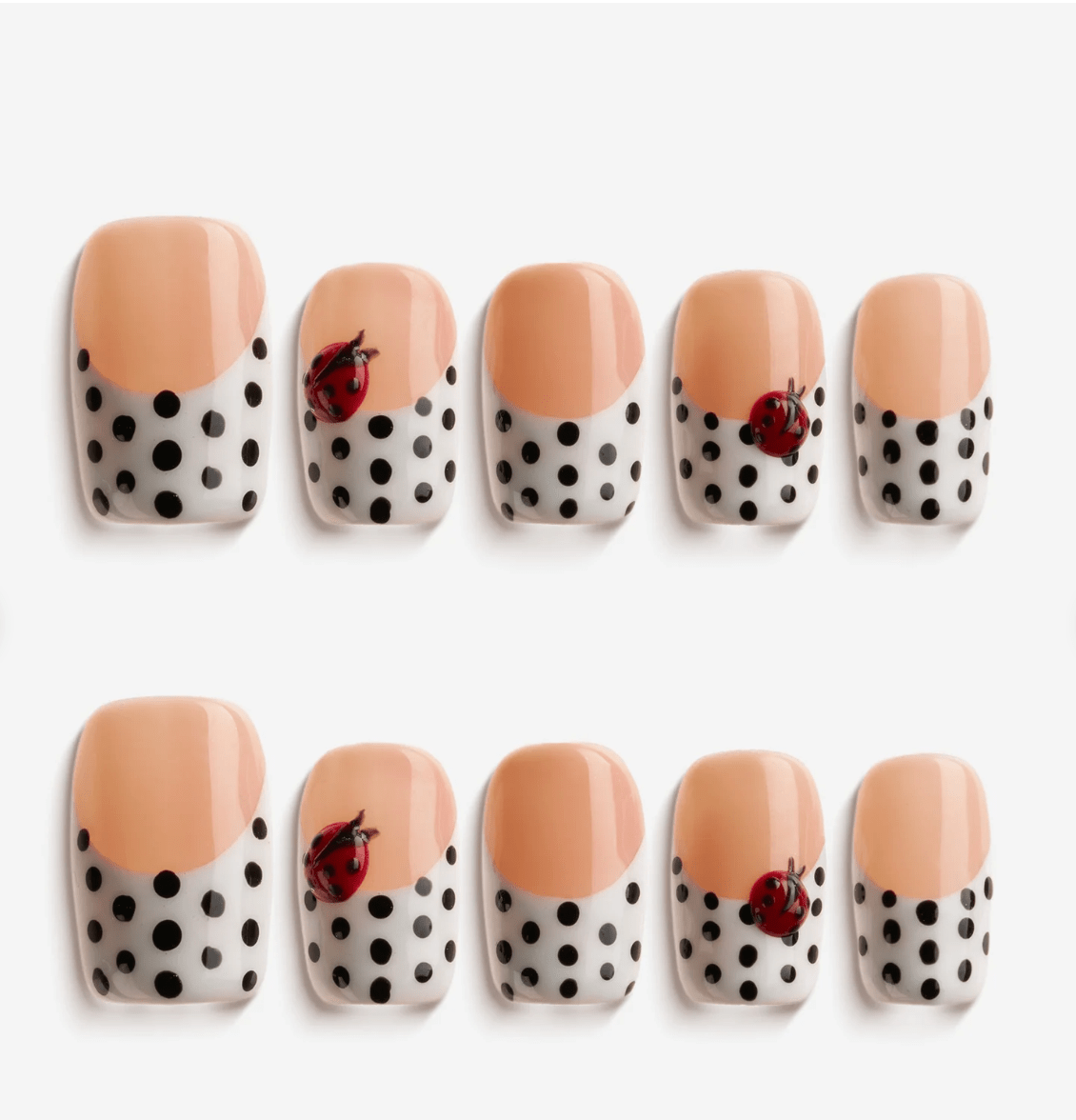 DRESUP Ladybug Dots Short Coffin Press-On Nails – 12 Pieces - Beauty Exchange Beauty Supply