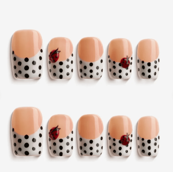 DRESUP Ladybug Dots Short Coffin Press-On Nails – 12 Pieces - Beauty Exchange Beauty Supply