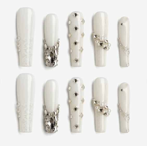 DRESUP Love Crystal Hearts Long Pipe Press-On Nails – 12 Pieces - Beauty Exchange Beauty Supply