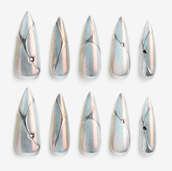 DRESUP Metallic Edge Medium Almond Stiletto Press-On Nails – 12 Pieces - Beauty Exchange Beauty Supply