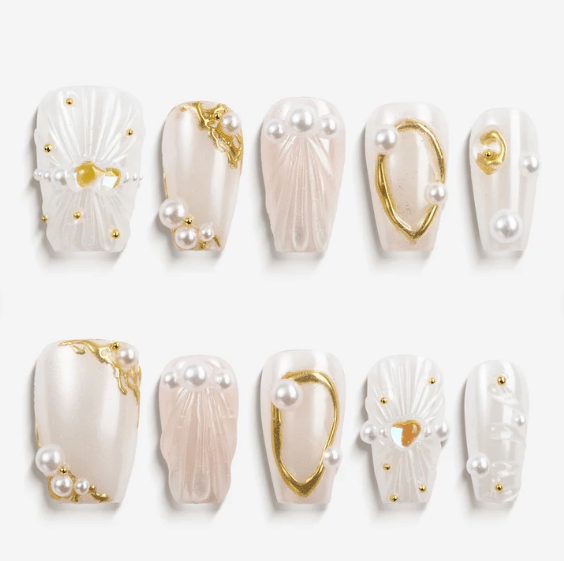 DRESUP Opal Romance Short Coffin Press-On Nails – 12 Pieces - Beauty Exchange Beauty Supply