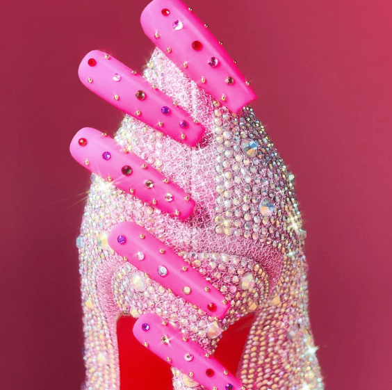 DRESUP Pink Gem Frenzy Long Coffin Press-On Nails – 12 Pieces - Beauty Exchange Beauty Supply