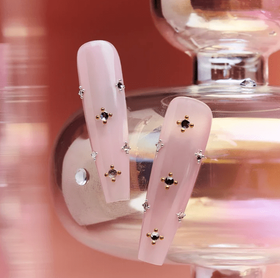 DRESUP Pink Star Gems Long Coffin Press-On Nails – 12 Pieces - Beauty Exchange Beauty Supply