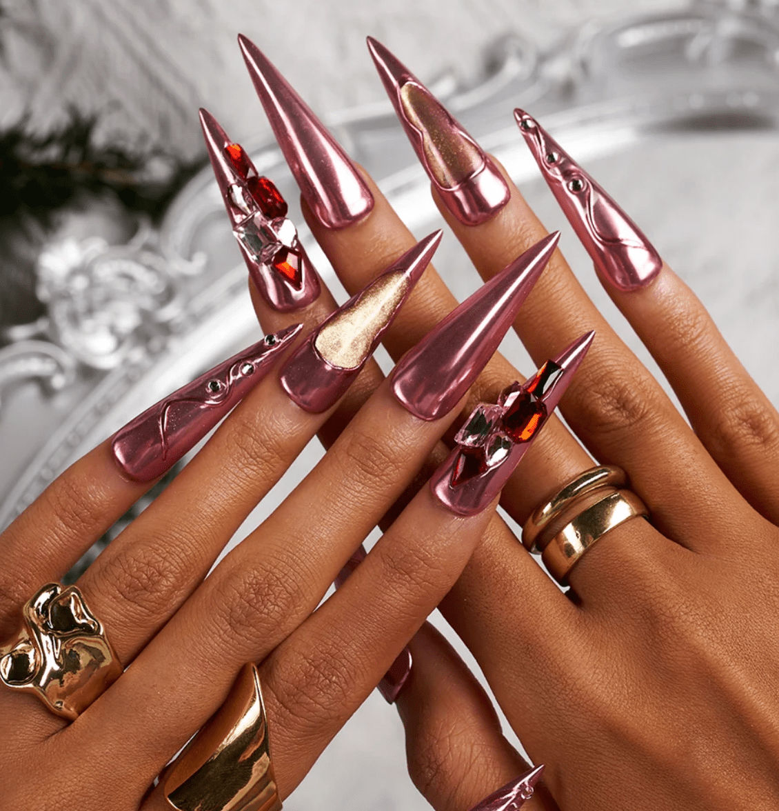 DRESUP Rose Gold Dream Long Almond Stiletto Press-On Nails – 12 Pieces - Beauty Exchange Beauty Supply
