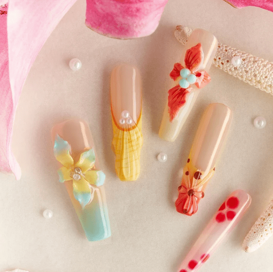 DRESUP Soft Flower Trace Long Coffin Press-On Nails – 12 Pieces - Beauty Exchange Beauty Supply