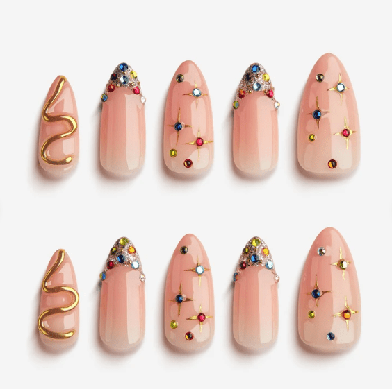 DRESUP Stellar Glam Medium Almond Press-On Nails – 12 Pieces - Beauty Exchange Beauty Supply