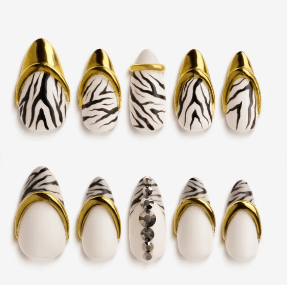 DRESUP Striped Elegance Short Almond Press-On Nails – 12 Pieces - Beauty Exchange Beauty Supply