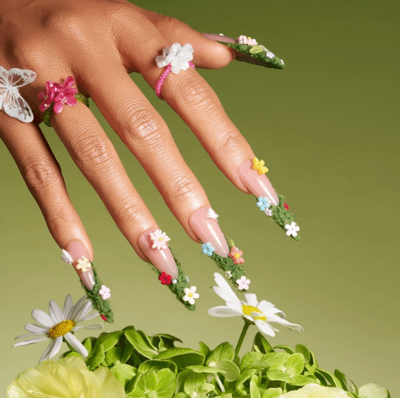 DRESUP Verdant Flowerland Long Stiletto Press-On Nails – 12 Pieces - Beauty Exchange Beauty Supply