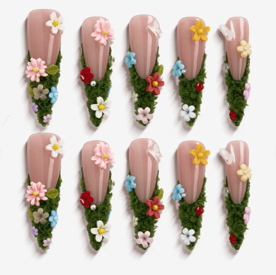 DRESUP Verdant Flowerland Long Stiletto Press-On Nails – 12 Pieces - Beauty Exchange Beauty Supply