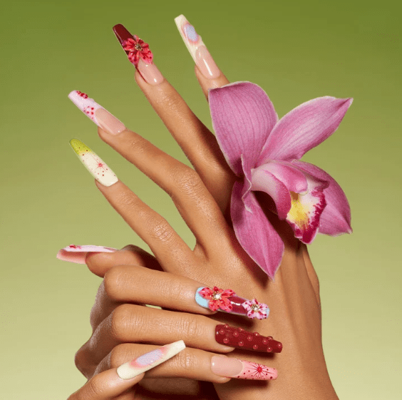 DRESUP Wildberry Petals Long Coffin Press-On Nails – 12 Pieces - Beauty Exchange Beauty Supply