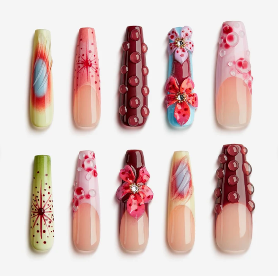 DRESUP Wildberry Petals Long Coffin Press-On Nails – 12 Pieces - Beauty Exchange Beauty Supply