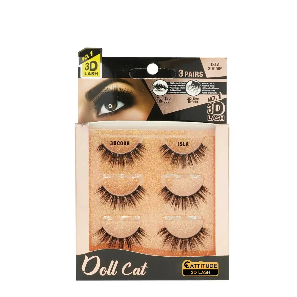 Ebin Ashlyn Doll Cat 3D Lashes – 3 Pairs | Wispy Volume for a Flirty, Doll - Like Look - Beauty Exchange Beauty Supply
