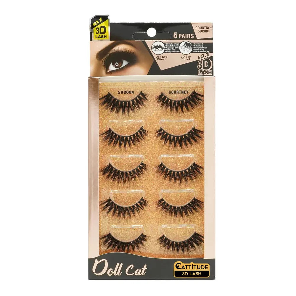 Ebin New York [5 Pairs] Doll Cat 3D Lashes – Styles 02 Ashlyn, 04 Courtney, 09 Isla | Soft Volume, Wide - Eye Effect, Lightweight & Reusable - Beauty Exchange Beauty Supply