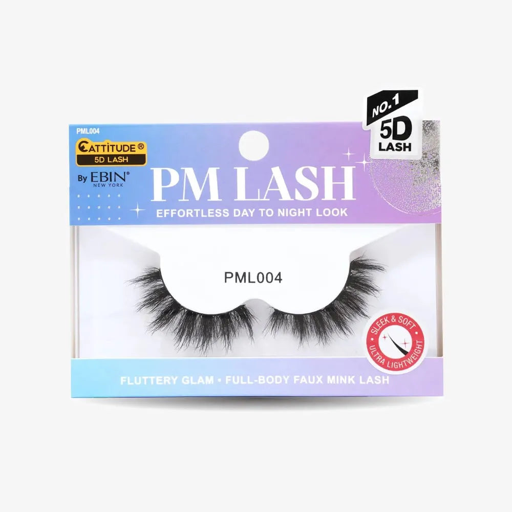 Ebin New York CATTITUDE 5D PM False Eyelashes – Styles 001–006 | Soft Faux Mink, Clear Band, Spaced Volume | Lightweight & Reusable Evening Glam - Beauty Exchange Beauty Supply