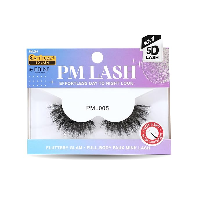 Ebin New York CATTITUDE 5D PM False Eyelashes – Styles 001–006 | Soft Faux Mink, Clear Band, Spaced Volume | Lightweight & Reusable Evening Glam - Beauty Exchange Beauty Supply