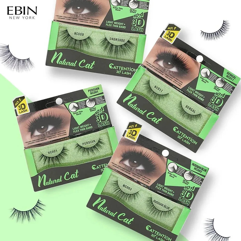 EBIN New York Natural Cat 3D Lashes [5 Pairs] – 11 Bengal | Soft Volume, Natural Finish, Lightweight & Everyday Glam - Beauty Exchange Beauty Supply
