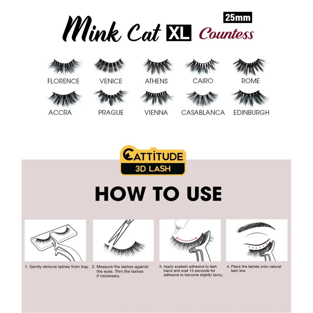 Envy New York – Mink Cat XL "Cattitude" 3D Lash Countess Collection | 100% Real Mink Lashes with XL Drama | Styles 01–10 - Beauty Exchange Beauty Supply