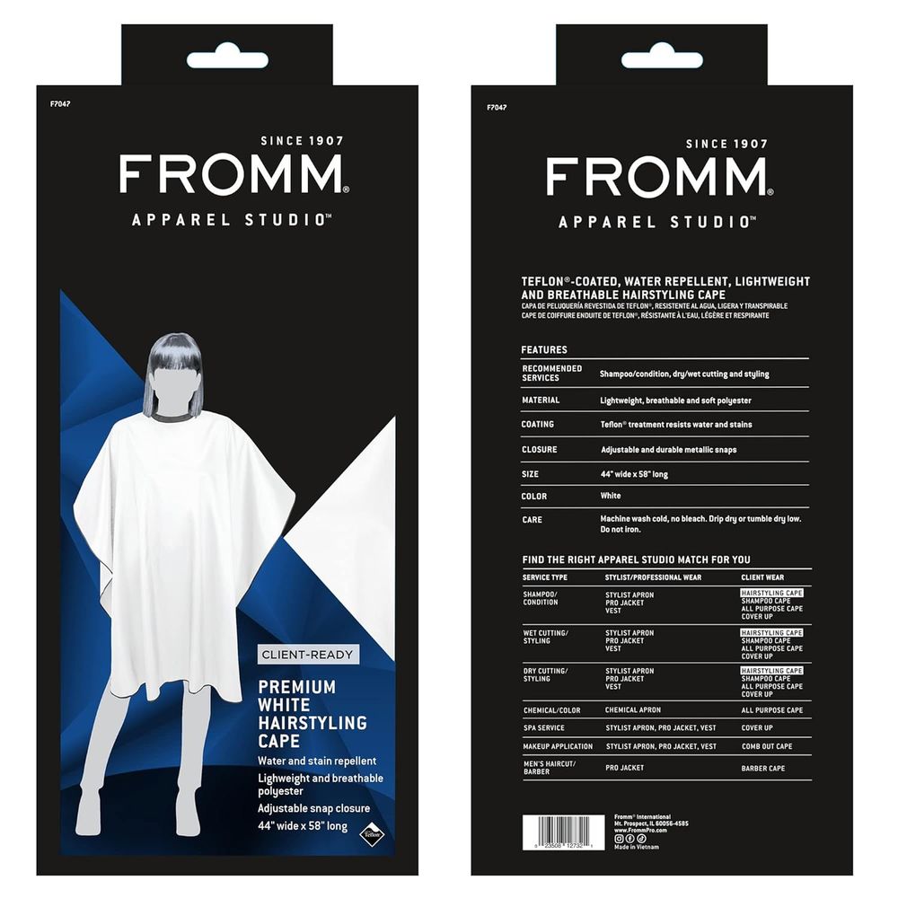 Fromm Premium Styling & Shampoo Capes – White & Gunmetal Pro Capes - Beauty Exchange Beauty Supply
