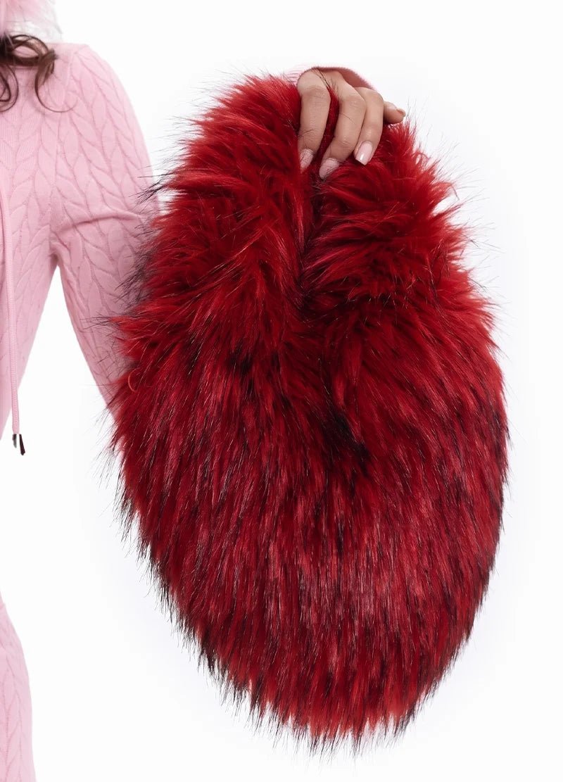 Fuzzy Faux Fur Heart Small Bag – MMA1066 - Beauty Exchange Beauty Supply