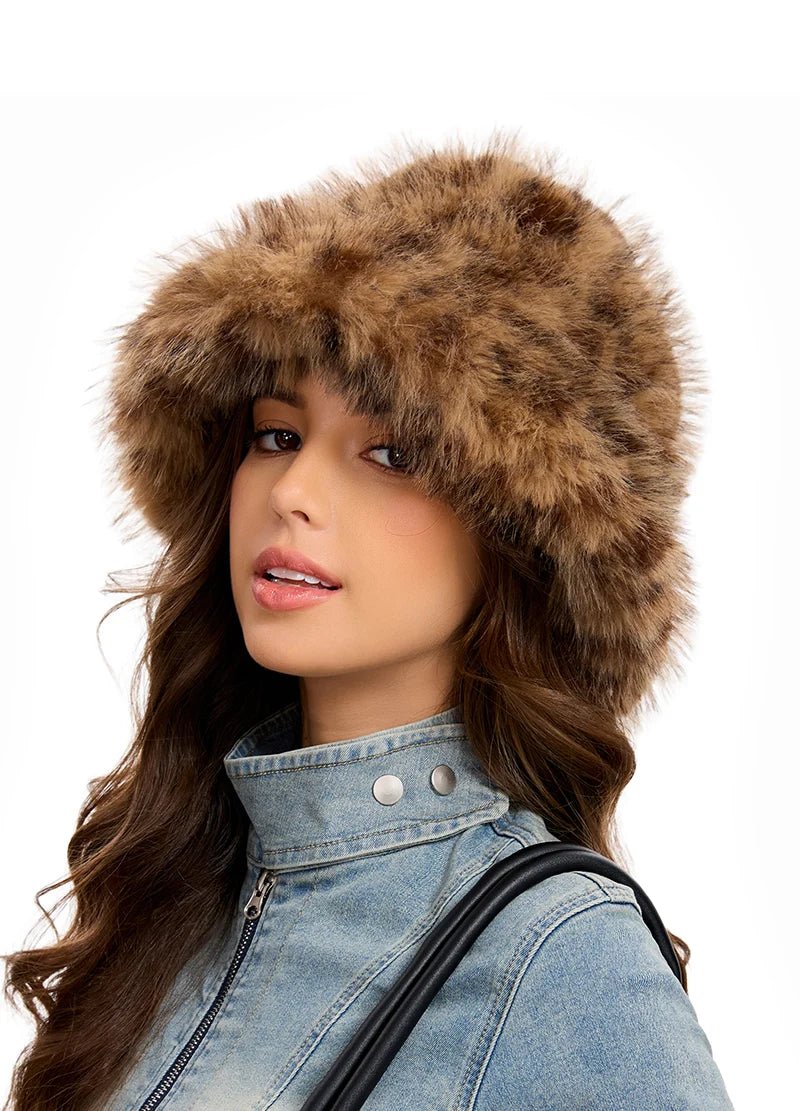 Fuzzy Faux Fur Leopard Print Bucket Hat – MMA3011 - Beauty Exchange Beauty Supply