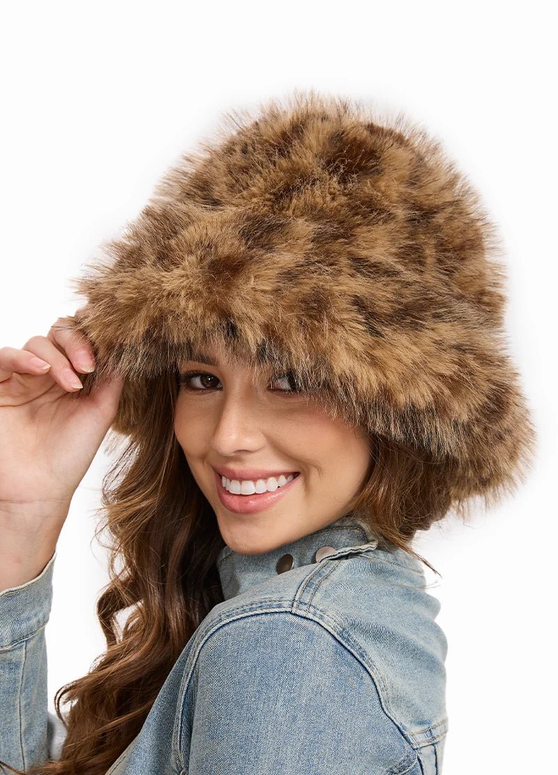 Fuzzy Faux Fur Leopard Print Bucket Hat – MMA3011 - Beauty Exchange Beauty Supply