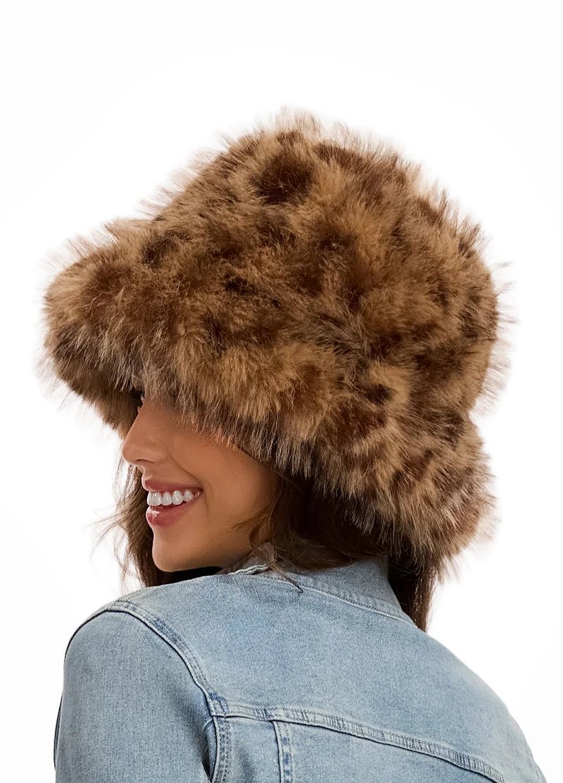 Fuzzy Faux Fur Leopard Print Bucket Hat – MMA3011 - Beauty Exchange Beauty Supply