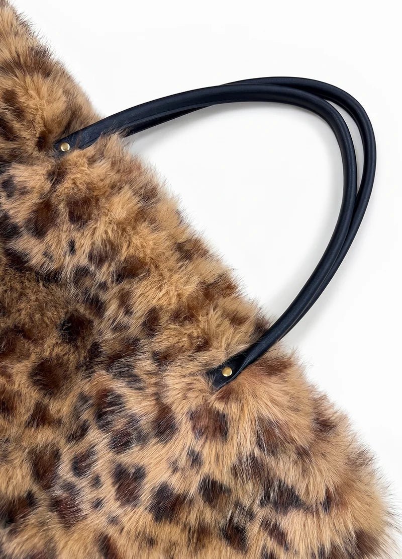 Fuzzy Faux Fur Leopard Print Large Tote Bag – MMA1101 - Beauty Exchange Beauty Supply
