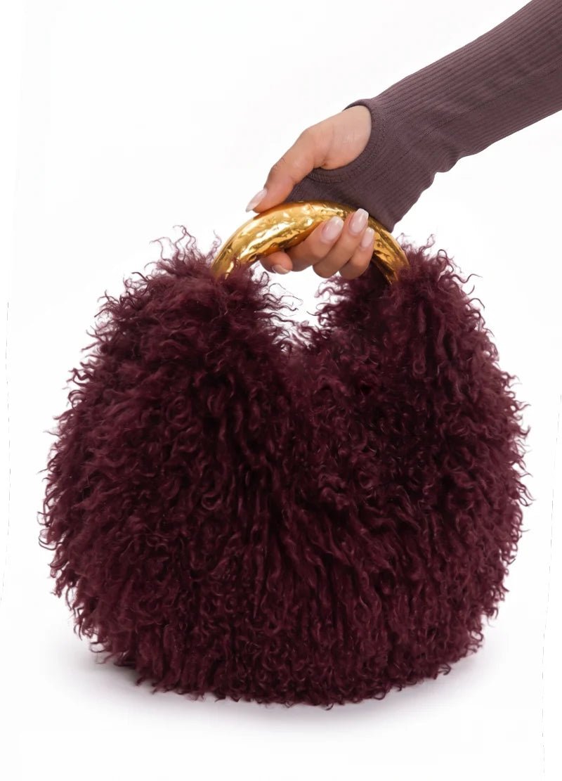 Fuzzy Faux Lambswool Fur Distressed Metallic Bag – MMA1102 - Beauty Exchange Beauty Supply