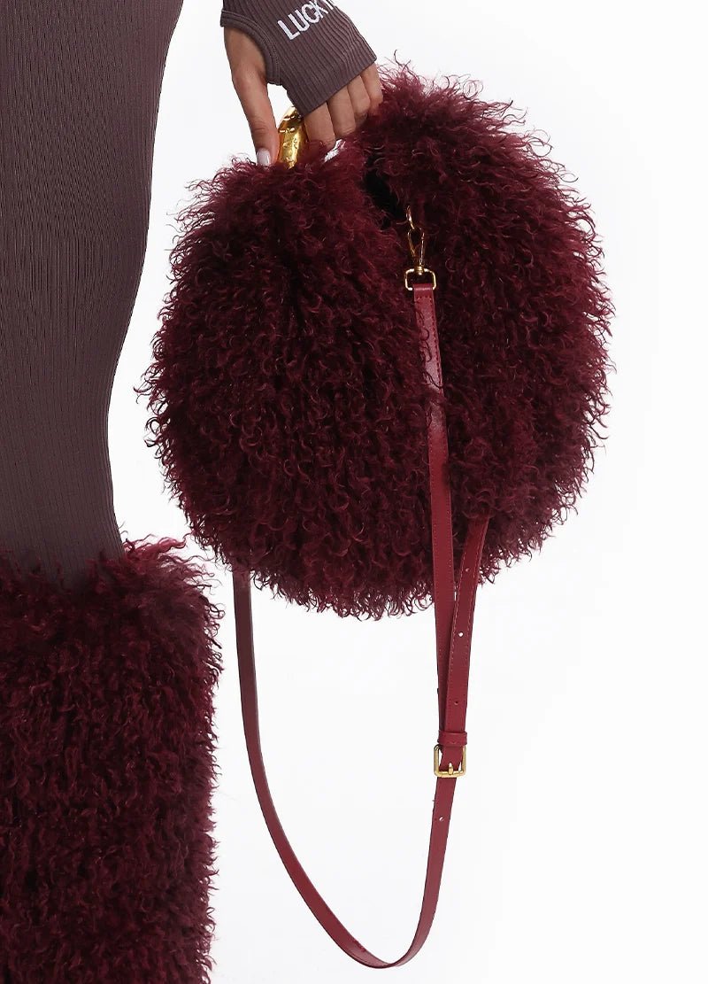 Fuzzy Faux Lambswool Fur Distressed Metallic Bag – MMA1102 - Beauty Exchange Beauty Supply