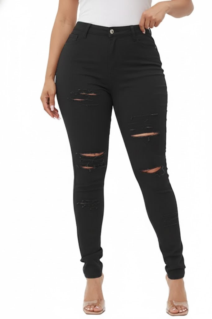 DODO Colorful Super Stretch High Waist Ripped Skinny Pants - Plus