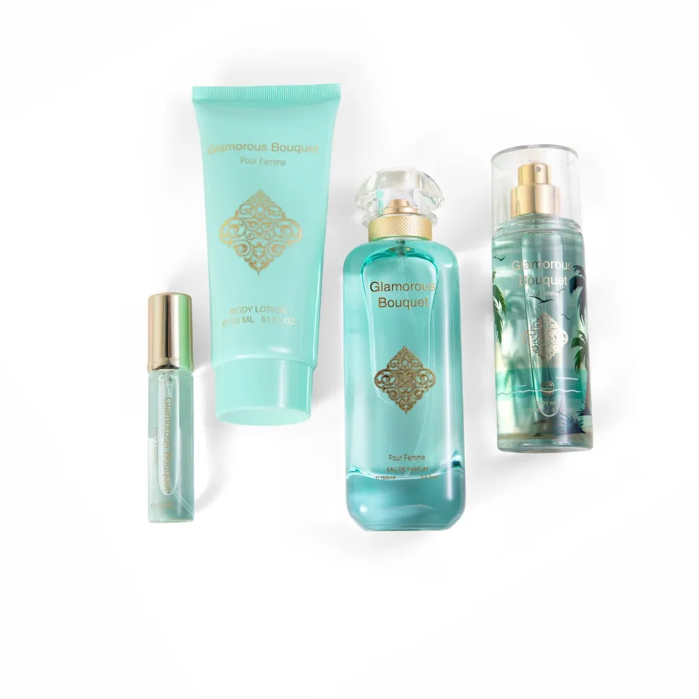 Glamorous Bouquet 4 - Piece Set – Eau de Parfum, Body Mist, & Body Lotion – Luxurious Fragrance Experience - Beauty Exchange Beauty Supply