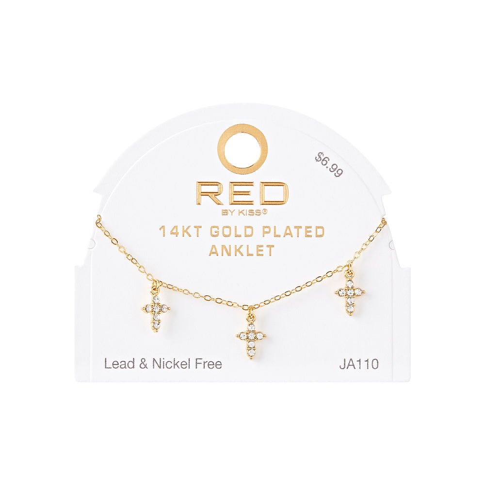 Gold Fashion Anklet Collection – Stone Cross, Moon & Star & Clover - Beauty Exchange Beauty Supply