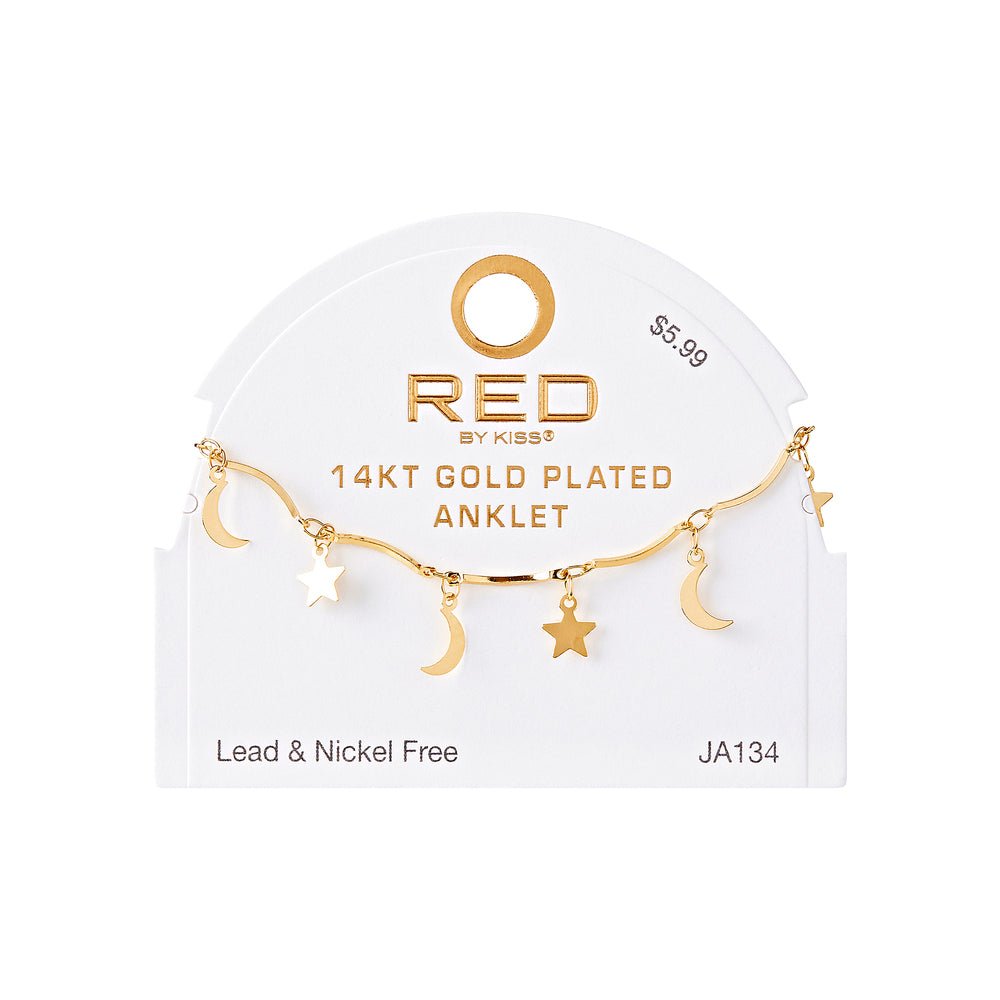 Gold Fashion Anklet Collection – Stone Cross, Moon & Star & Clover - Beauty Exchange Beauty Supply