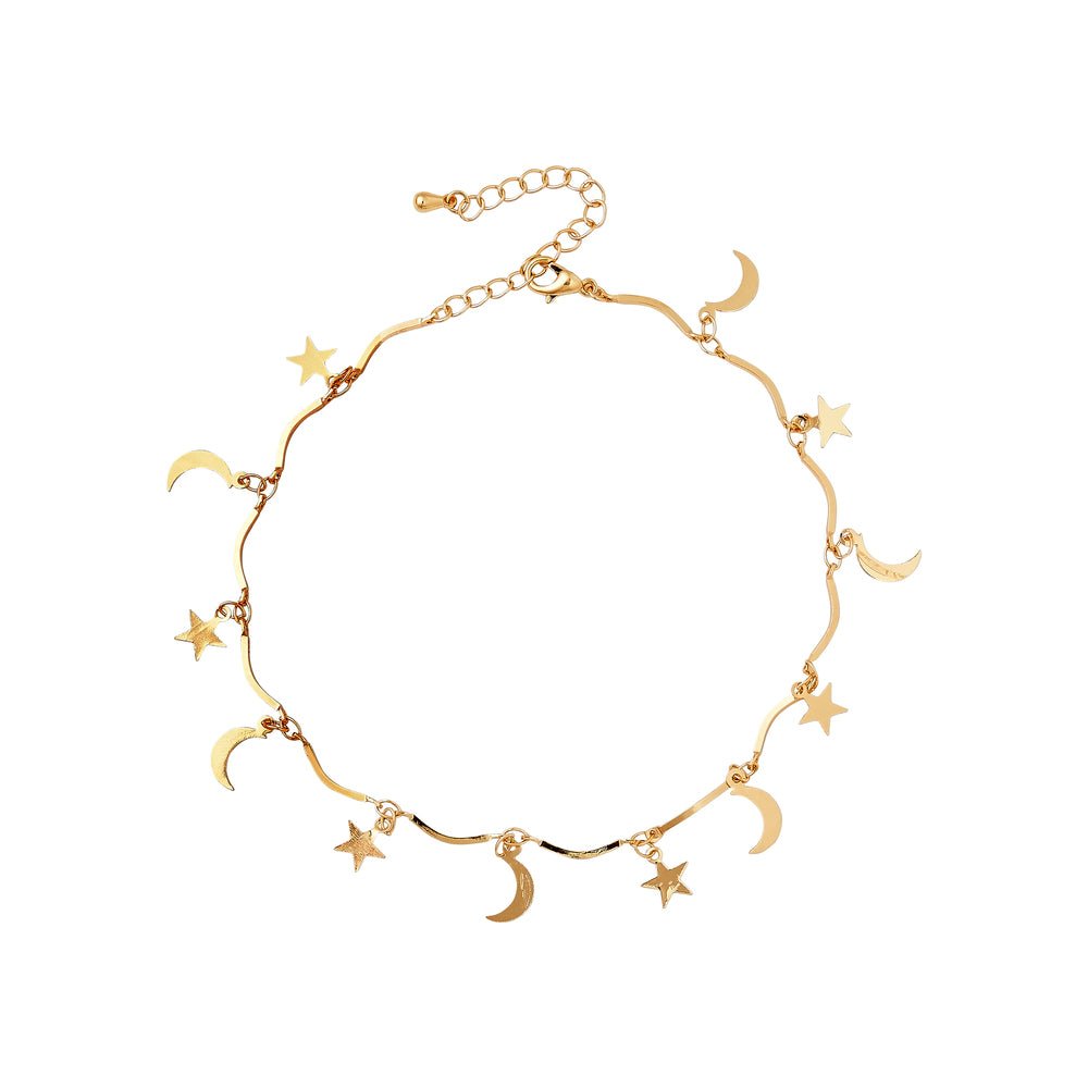 Gold Fashion Anklet Collection – Stone Cross, Moon & Star & Clover - Beauty Exchange Beauty Supply
