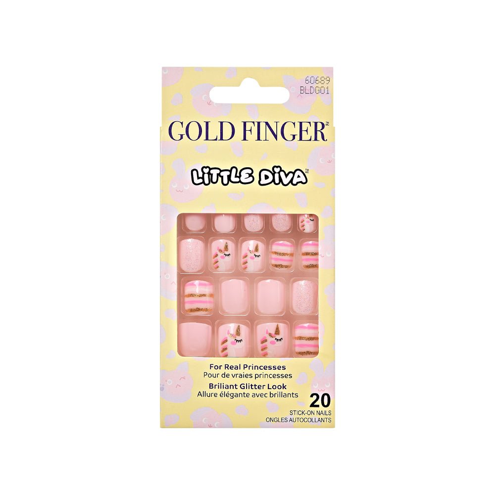 Gold Finger Little Diva Girl Nails – Glittery Press - On Art for Kids - Beauty Exchange Beauty Supply
