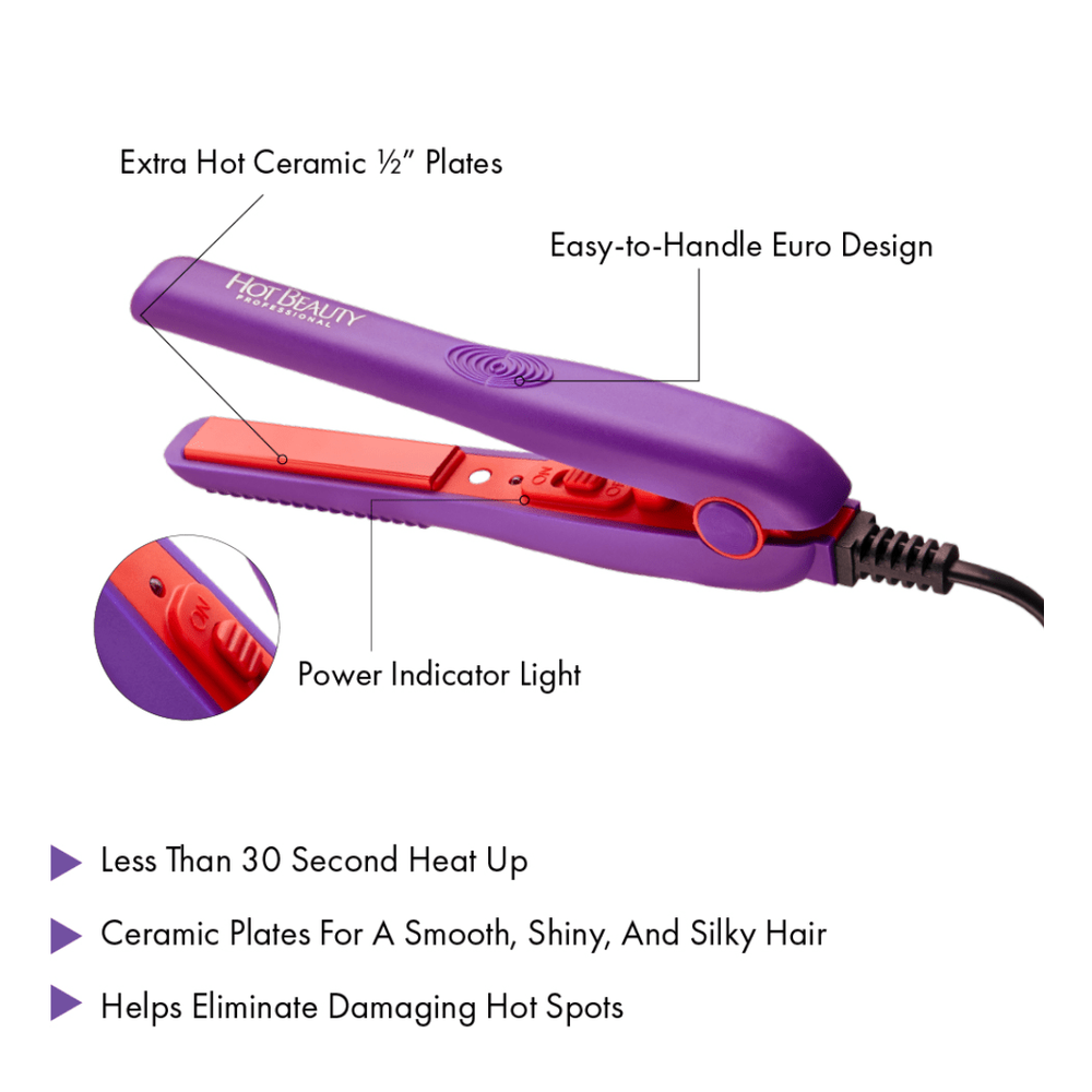 Hot Beauty Ceramic Mini Flat Iron – 1/2" - Beauty Exchange Beauty Supply