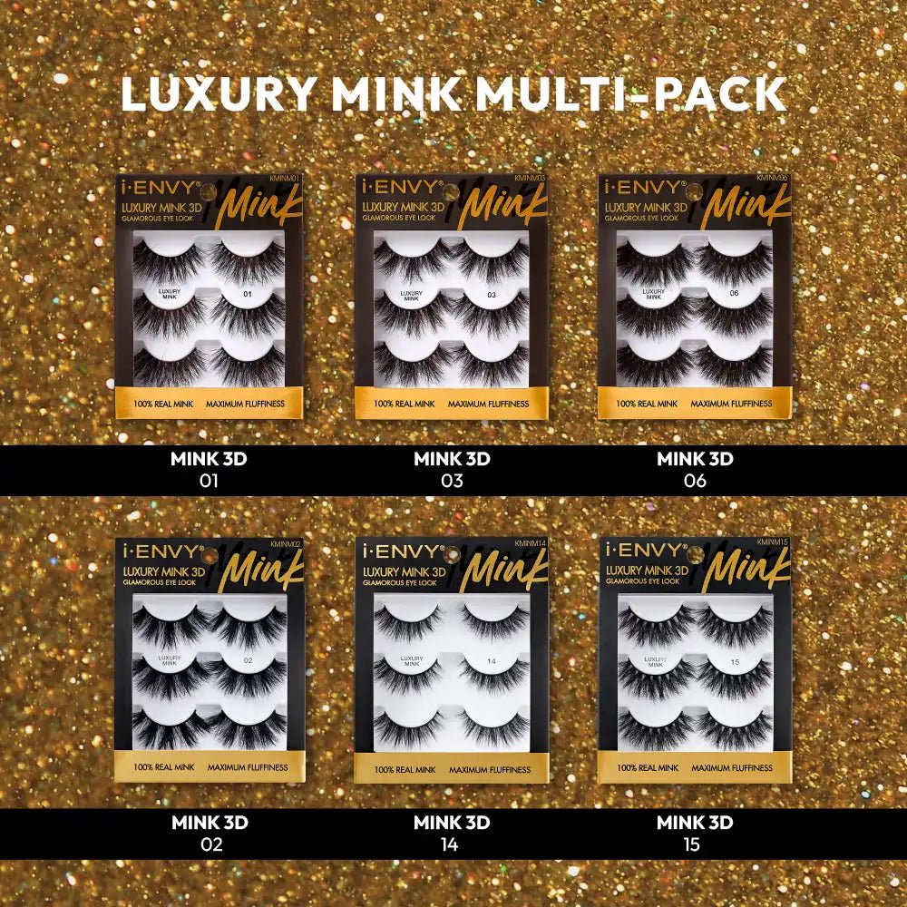 IENVY by KISS Luxury Mink Lashes Multi Pack – 100% Real Mink | Ultra - Soft, Glamorous Eye Look | Styles #01, #03, #06, #14, #15 - Beauty Exchange Beauty Supply