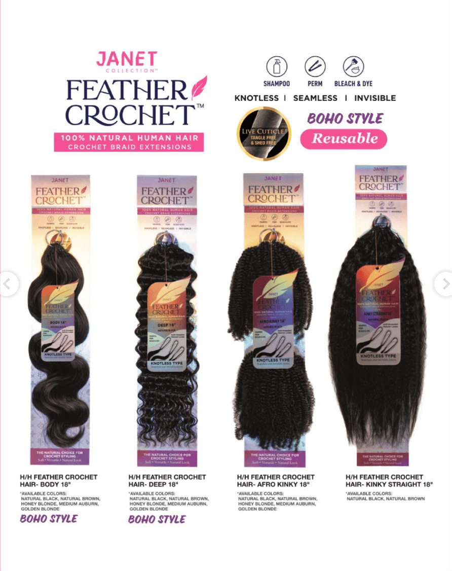 Janet Collection 100% Human Hair Feather Crochet Body - 18″ - Beauty Exchange Beauty Supply