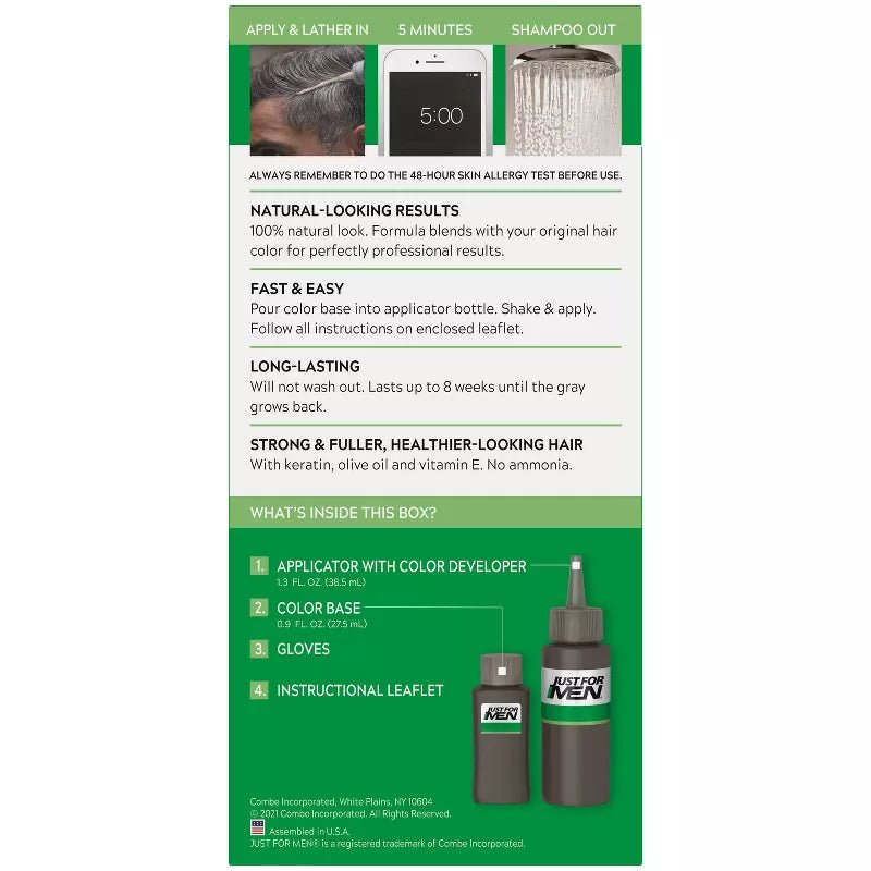 Just For Men Shampoo - In Color – Gray Hair Coverage for Men (H55 Real Black, H60 Jet Black, H50 Darkest Brown, H50A Darkest Brown Black) - Beauty Exchange Beauty Supply