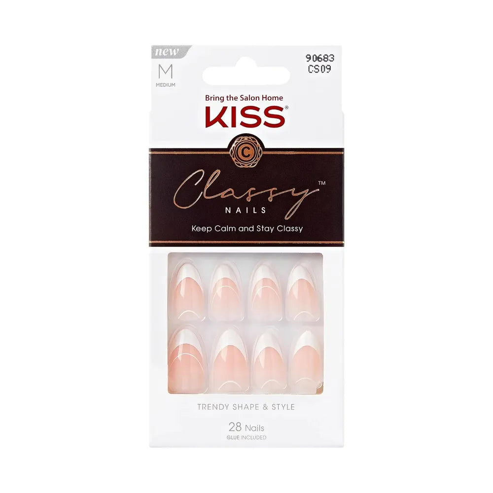 KISS Classy Press - On Nails – Players, White, Short Oval Shape – Includes Glue, Manicure Stick, & Mini File – Available in Shades (04, 08, 09, 11) - Beauty Exchange Beauty Supply
