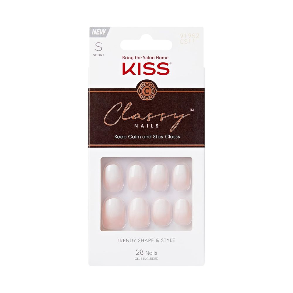 KISS Classy Press - On Nails – Players, White, Short Oval Shape – Includes Glue, Manicure Stick, & Mini File – Available in Shades (04, 08, 09, 11) - Beauty Exchange Beauty Supply