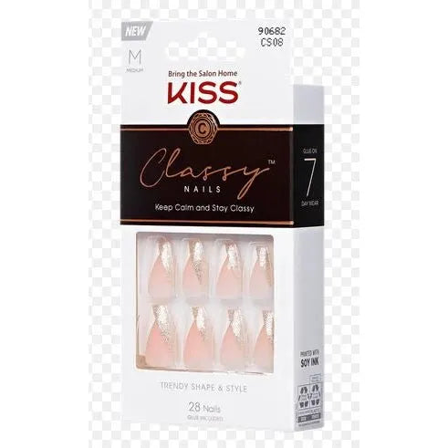 KISS Classy Press - On Nails – Players, White, Short Oval Shape – Includes Glue, Manicure Stick, & Mini File – Available in Shades (04, 08, 09, 11) - Beauty Exchange Beauty Supply