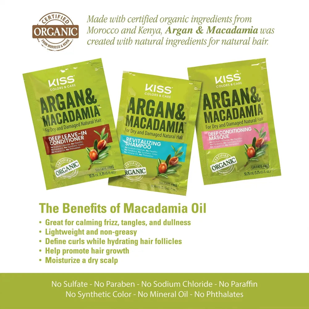 Kiss Colors & Care – Argan Macadamia Travel Sachets (50ml) - Beauty Exchange Beauty Supply