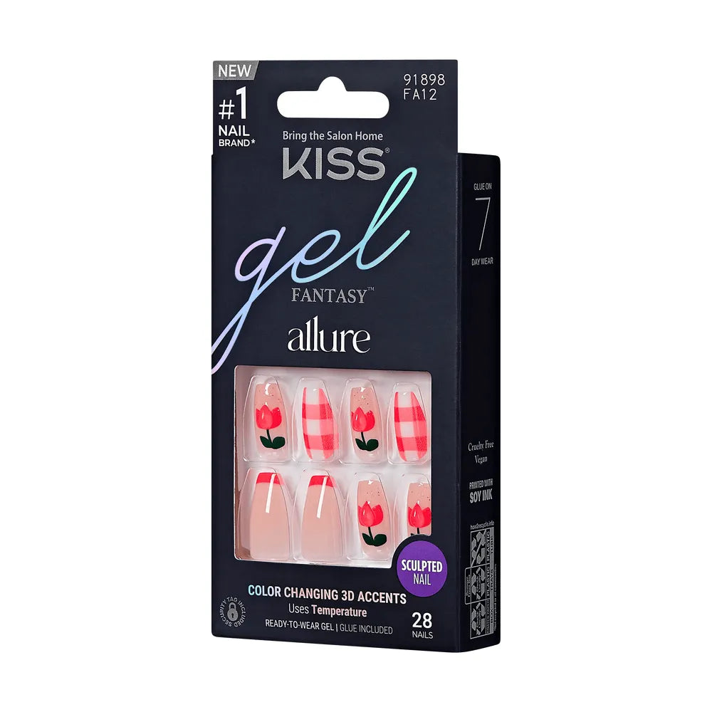 KISS False Nails Kit – Gel Fantasy Allure, Ready - to - Wear Sculpted Nails, Long Almond Shape with 3D Accent – FA Series (11, 12, 50, 51, 52) - Beauty Exchange Beauty Supply