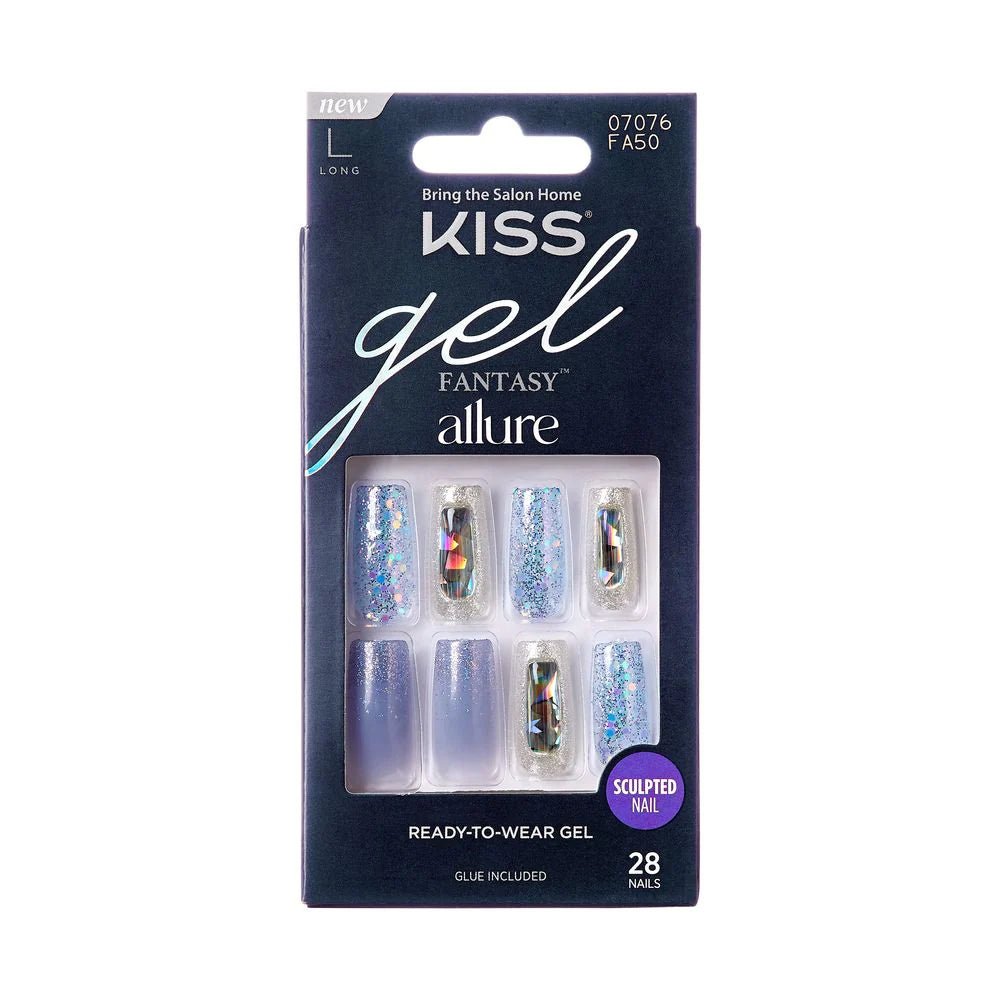 KISS False Nails Kit – Gel Fantasy Allure, Ready - to - Wear Sculpted Nails, Long Almond Shape with 3D Accent – FA Series (11, 12, 50, 51, 52) - Beauty Exchange Beauty Supply