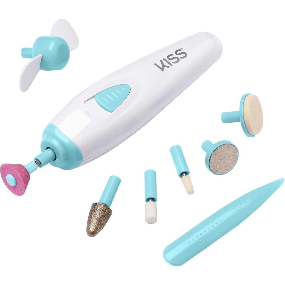 KISS Power File X Nail Dryer – All - in - One Nail Care Kit w/ 12 Attachments, Rechargeable Handle & Salon - Style Dryer (16 Pc Set) - Beauty Exchange Beauty Supply